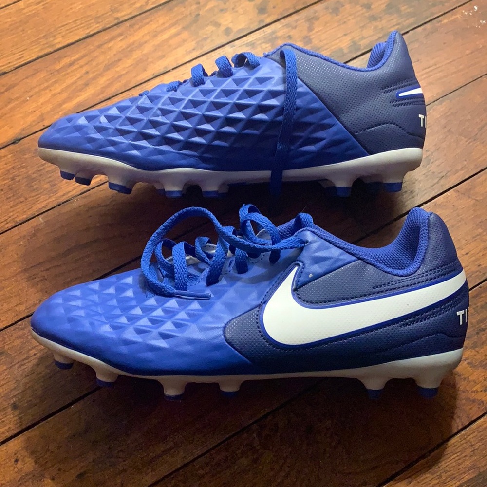 Blue Nike Tiempo cleats size 4Y